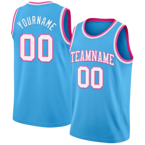 SkyBlue0118 Custom Sky Blue White-Pink Authentic Basketball Jersey