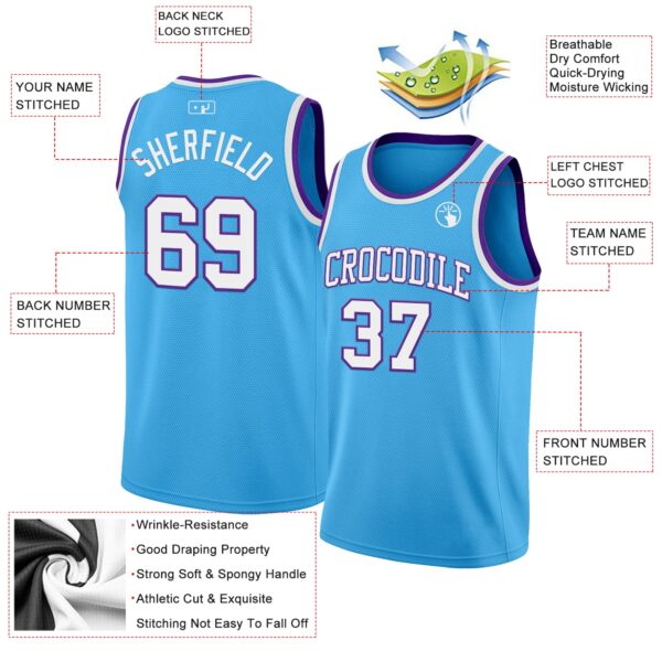 Custom Sky Blue White-Purple Authentic Basketball Jersey