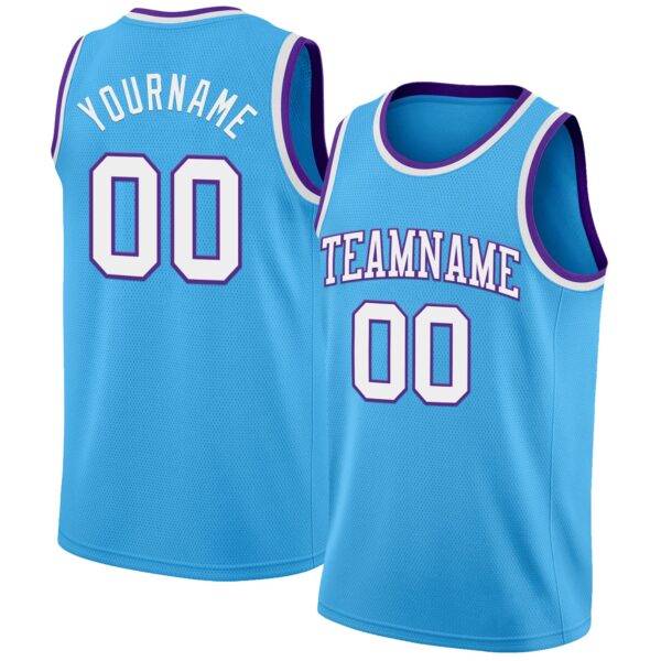 Custom Sky Blue White-Purple Authentic Basketball Jersey