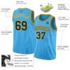 Custom Sky Blue Balck-Gold Authentic Basketball Jersey