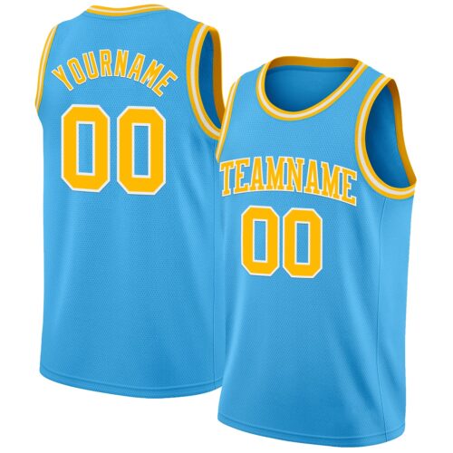 SkyBlue0121 Custom Sky Blue Gold-White Authentic Basketball Jersey