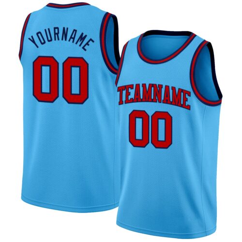 SkyBlue0123 Custom Sky Blue Red-Navy Authentic Basketball Jersey