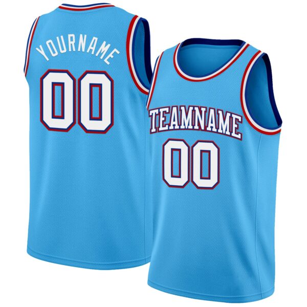 Custom Sky Blue White Royal-Red Authentic Basketball Jersey