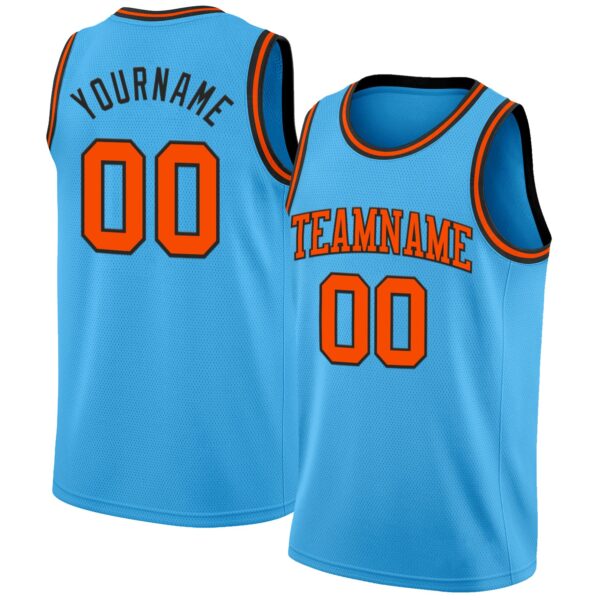 Custom Sky Blue Orange-Black Authentic Basketball Jersey