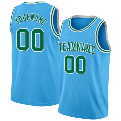 SkyBlue0129 Custom Sky Blue Kelly Green-White Authentic Basketball Jersey