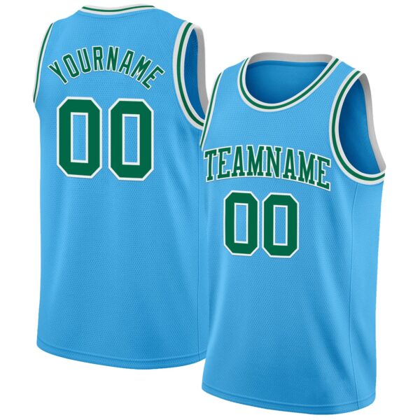 Custom Sky Blue Kelly Green-White Authentic Basketball Jersey