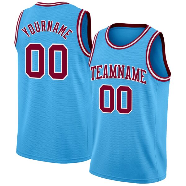 Custom Sky Blue Maroon-White Authentic Basketball Jersey