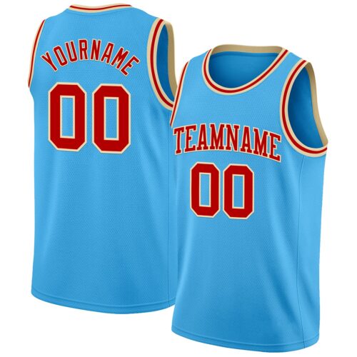 SkyBlue0131 Custom Sky Blue Red-Cream Authentic Basketball Jersey