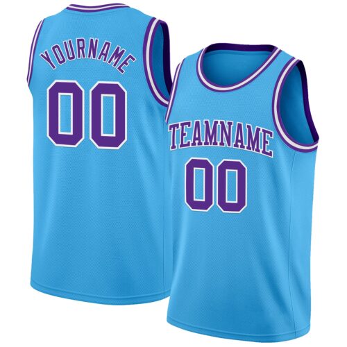 SkyBlue0132 Custom Sky Blue Purple-White Authentic Basketball Jersey