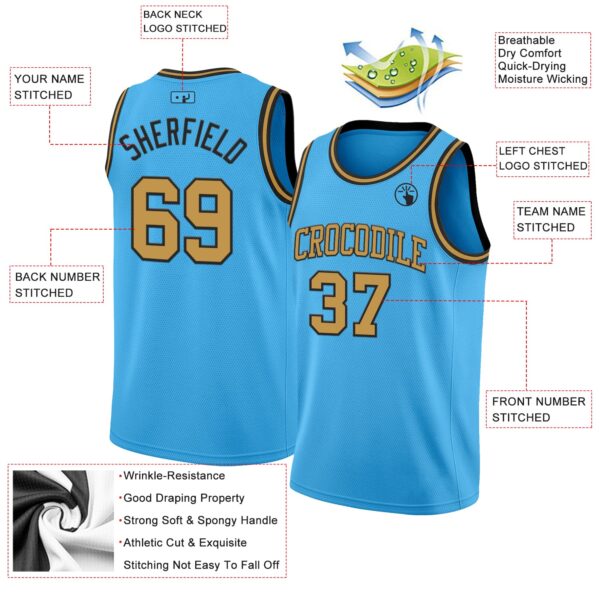 Custom Sky Blue Old Gold-Black Authentic Basketball Jersey