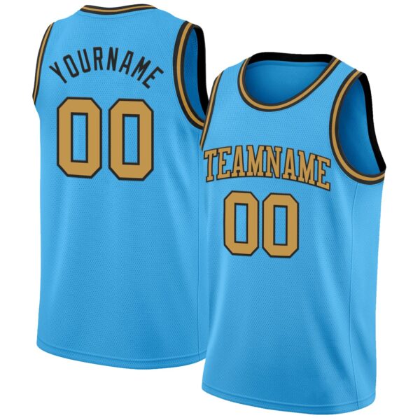 Custom Sky Blue Old Gold-Black Authentic Basketball Jersey