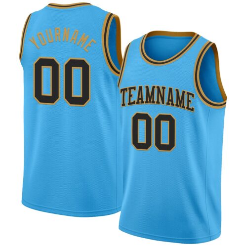 SkyBlue0135 Custom Sky Blue Black-Old Gold Authentic Basketball Jersey
