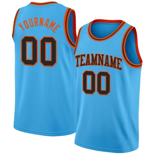 SkyBlue0136 Custom Sky Blue Black-Orange Authentic Basketball Jersey