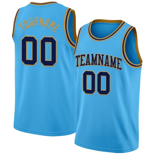 Custom Sky Blue Navy-Old Gold Authentic Basketball Jersey