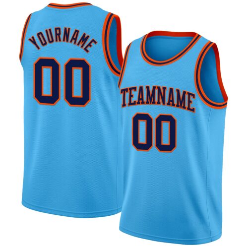 SkyBlue0139 Custom Sky Blue Navy-Orange Authentic Basketball Jersey