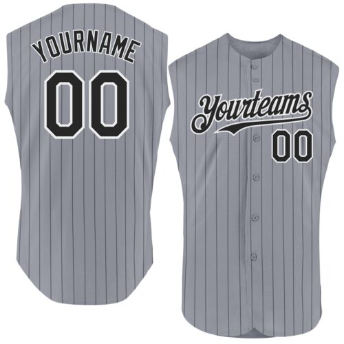 Sleeveless0009 Custom Gray Black Pinstripe White Authentic Sleeveless Baseball Jersey