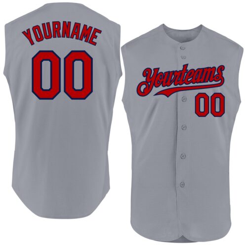 Sleeveless0043 Custom Gray Red-Navy Authentic Sleeveless Baseball Jersey