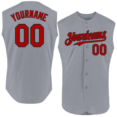 Sleeveless0045 Custom Gray Red-Black Authentic Sleeveless Baseball Jersey