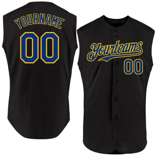 Sleeveless0058 Custom Black Royal-Yellow Authentic Sleeveless Baseball Jersey