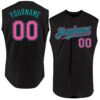 Custom Black Pink-Teal Authentic Sleeveless Baseball Jersey
