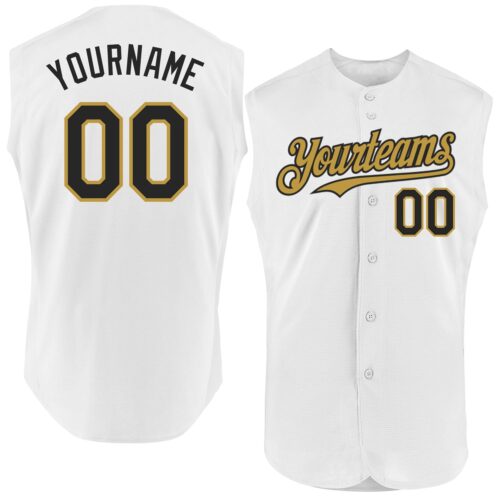 Sleeveless0138 Custom White Black-Old Gold Authentic Sleeveless Baseball Jersey