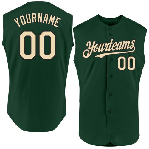 Sleeveless0179 Custom Green Cream-Black Authentic Sleeveless Baseball Jersey