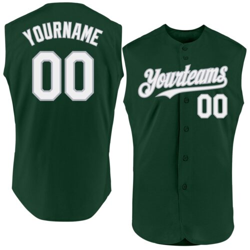 Sleeveless0181 Custom Green White-Gray Authentic Sleeveless Baseball Jersey
