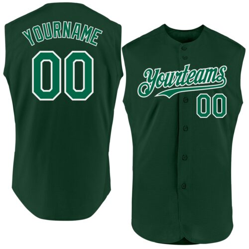 Sleeveless0182 Custom Green Kelly Green-White Authentic Sleeveless Baseball Jersey