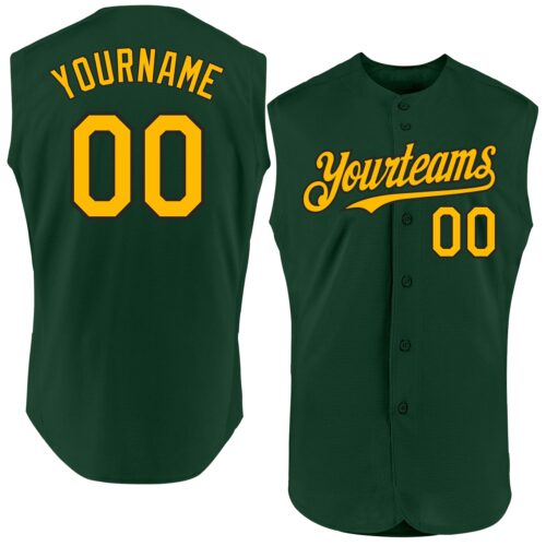 Sleeveless0183 Custom Green Gold-Black Authentic Sleeveless Baseball Jersey