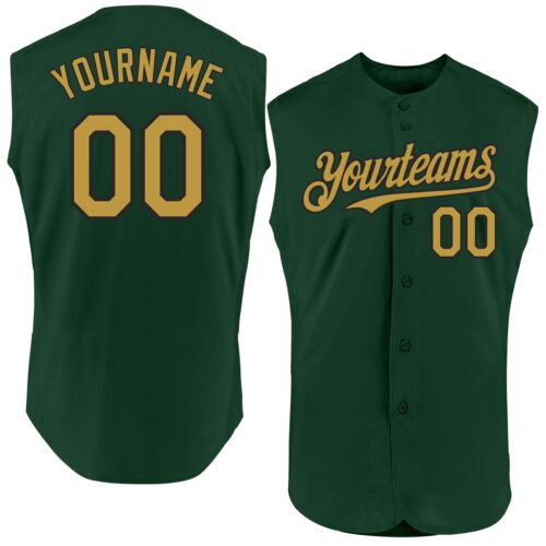 Sleeveless0184 Custom Green Old Gold-Black Authentic Sleeveless Baseball Jersey