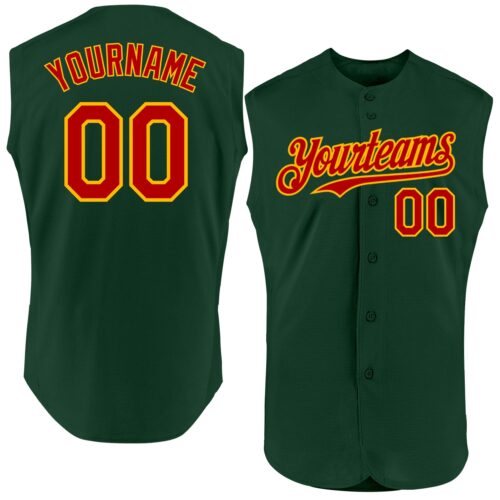 Sleeveless0185 Custom Green Red-Gold Authentic Sleeveless Baseball Jersey