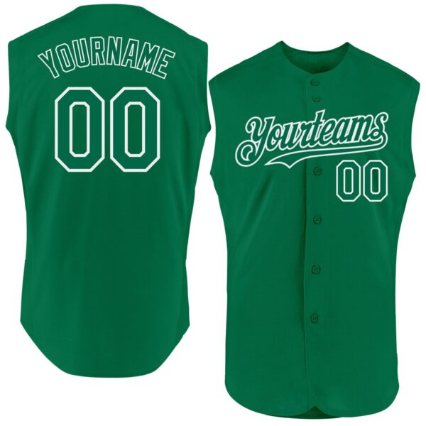 Custom Kelly Green White Authentic Sleeveless Baseball Jersey