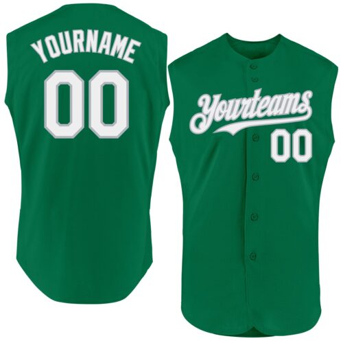 Sleeveless0188 Custom Kelly Green White-Gray Authentic Sleeveless Baseball Jersey