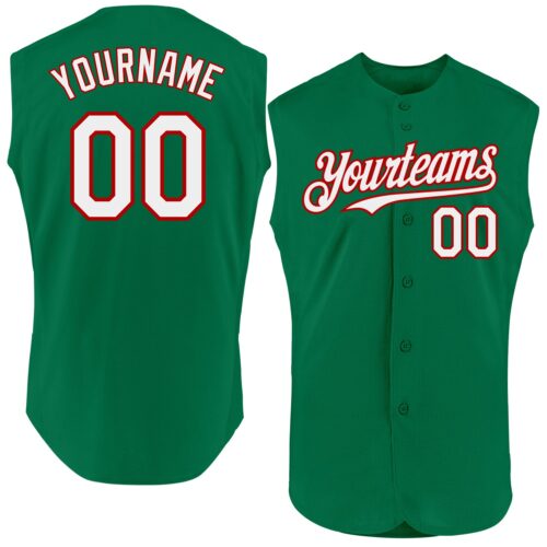 Sleeveless0190 Custom Kelly Green White-Red Authentic Sleeveless Baseball Jersey