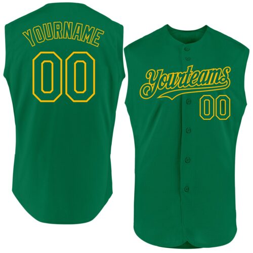 Sleeveless0191 Custom Kelly Green Gold Authentic Sleeveless Baseball Jersey