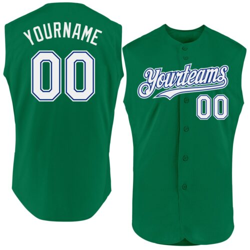 Sleeveless0193 Custom Kelly Green White-Royal Authentic Sleeveless Baseball Jersey