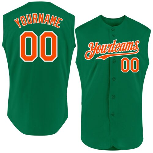 Sleeveless0194 Custom Kelly Green Orange-White Authentic Sleeveless Baseball Jersey