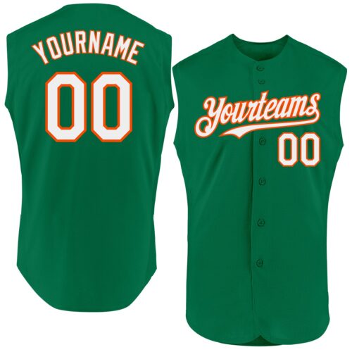 Sleeveless0195 Custom Kelly Green White-Orange Authentic Sleeveless Baseball Jersey