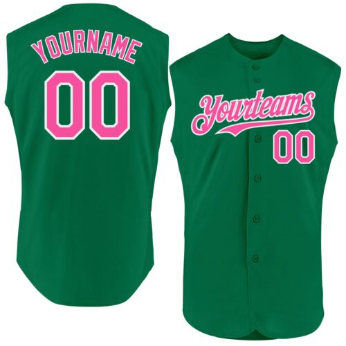 Sleeveless0198 Custom Kelly Green Pink-White Authentic Sleeveless Baseball Jersey