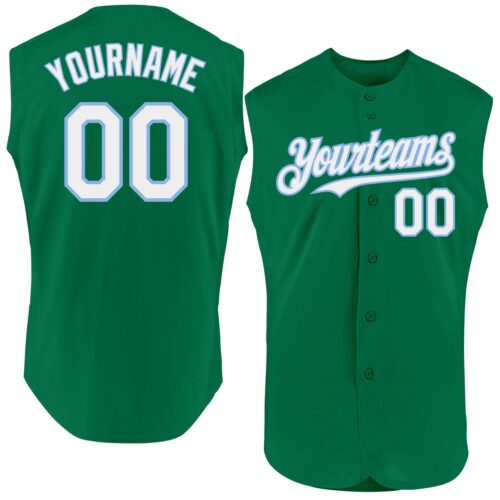 Sleeveless0201 Custom Kelly Green White-Light Blue Authentic Sleeveless Baseball Jersey