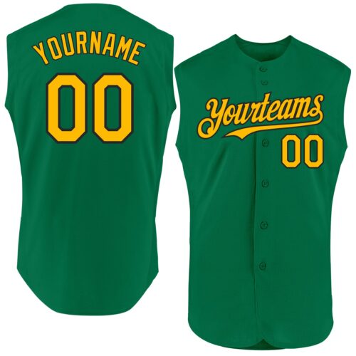 Sleeveless0203 Custom Kelly Green Gold-Black Authentic Sleeveless Baseball Jersey