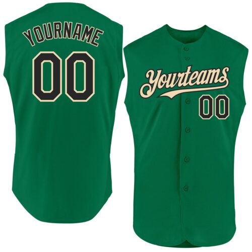 Sleeveless0205 Custom Kelly Green Black-Cream Authentic Sleeveless Baseball Jersey