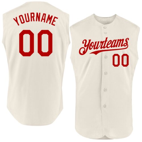 Sleeveless0207 Custom Cream Red Authentic Sleeveless Baseball Jersey