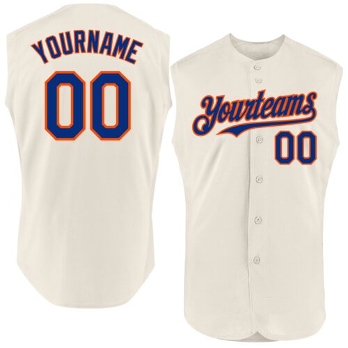 Sleeveless0210 Custom Cream Royal-Orange Authentic Sleeveless Baseball Jersey