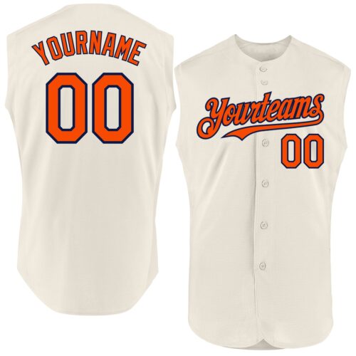 Sleeveless0213 Custom Cream Orange-Navy Authentic Sleeveless Baseball Jersey