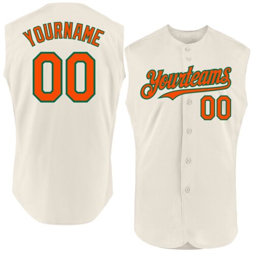 Sleeveless0215 Custom Cream Orange-Kelly Green Authentic Sleeveless Baseball Jersey
