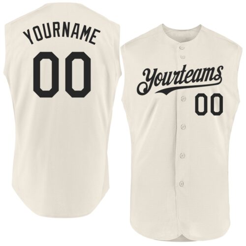 Sleeveless0216 Custom Cream Black Authentic Sleeveless Baseball Jersey