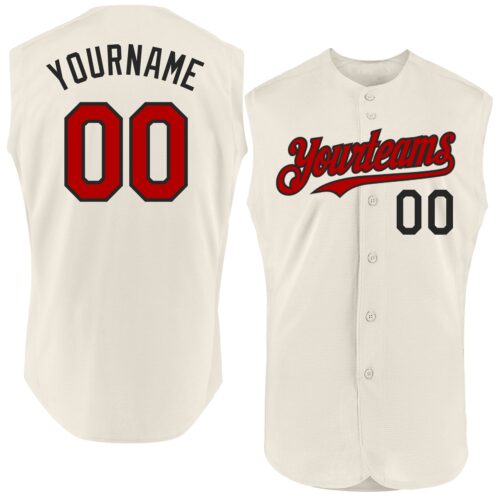 Sleeveless0217 Custom Cream Red-Black Authentic Sleeveless Baseball Jersey