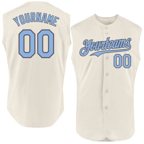 Sleeveless0219 Custom Cream Light Blue-Steel Gray Authentic Sleeveless Baseball Jersey