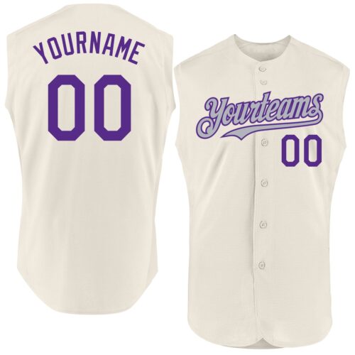 Sleeveless0220 Custom Cream Purple-Gray Authentic Sleeveless Baseball Jersey